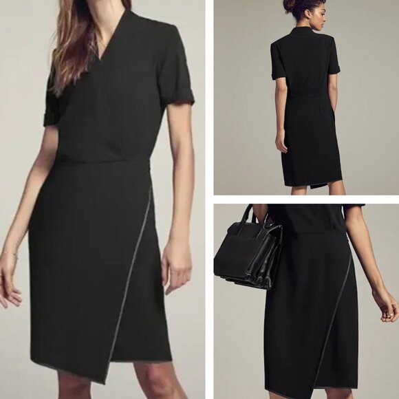 M.M.LaFleur The Tory 2.0 sz 6 Crepe Wrap Dress Career Wear City LBD Quiet Luxury - Picture 1 of 11